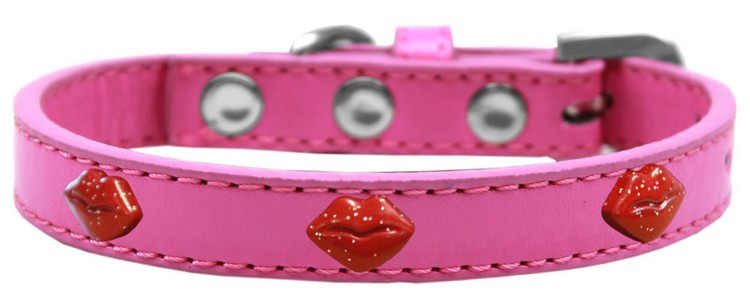 Red Glitter Lips Widget Dog Collar Bright Pink Size 16